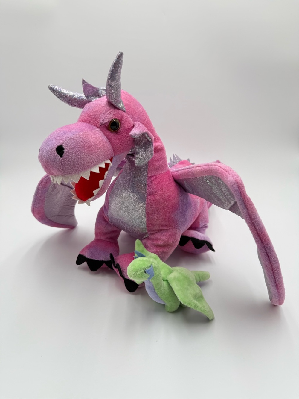 Pink Purple Dragon Plush Stuffed Animal w/ Removable Baby Dragon Zipper Belly